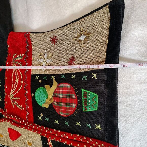 Christmas Cardigan Sweater Patchwork Cardinals Beaded Embellished Holiday PXL - Picture 4 of 11